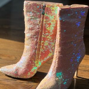 Cape Robbin Iridescent Pink Sequin Heeled Boots